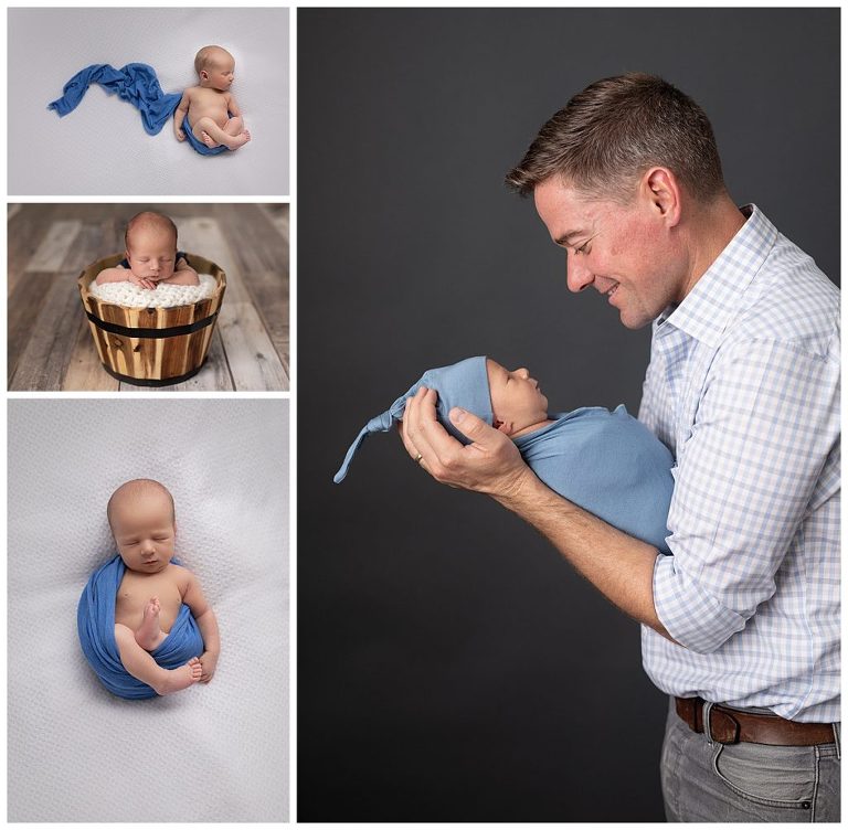 Newborn boy studio portrait photography with dad. 