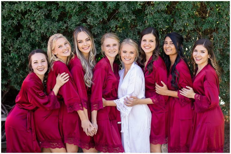 Bride and bridesmaids in robes getting ready at La Mariposa