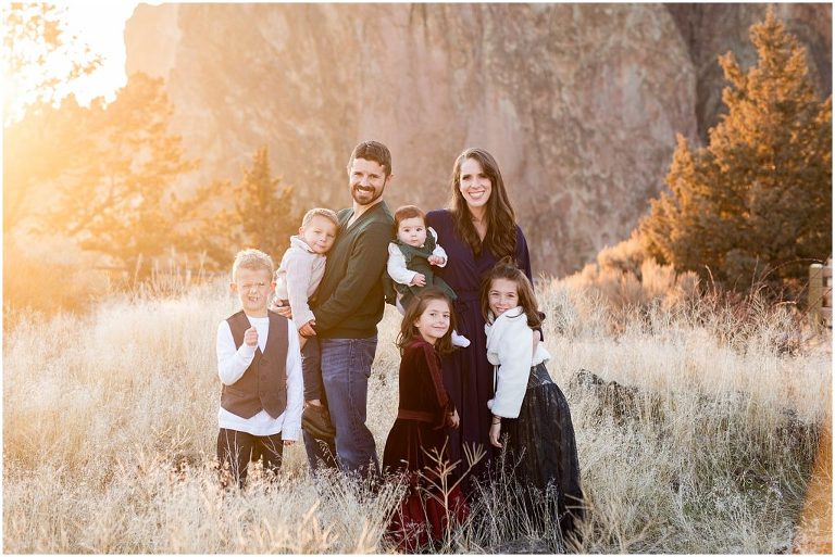 A collection of family photos photos with a chic vibe that blends perfectly with the scenic vistas of Smith Rock in Central Oregon.