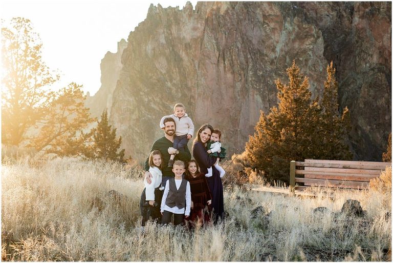 A collection of family photos photos with a chic vibe that blends perfectly with the scenic vistas of Smith Rock in Central Oregon.