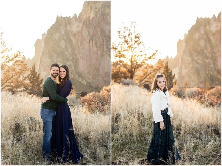 A collection of family photos photos with a chic vibe that blends perfectly with the scenic vistas of Smith Rock in Central Oregon.